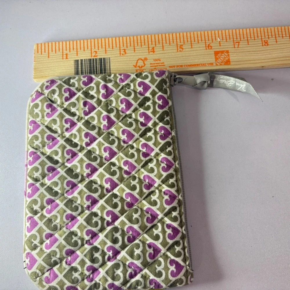 Vera Bradley Quilted Cotton Cosmetic Pouch Purple Green Heart Scroll Zip Bag